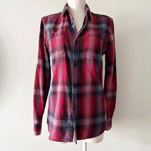 Aritzia Golden TNA Red Plaid Flannel Shirt Womens Size XS Button Down